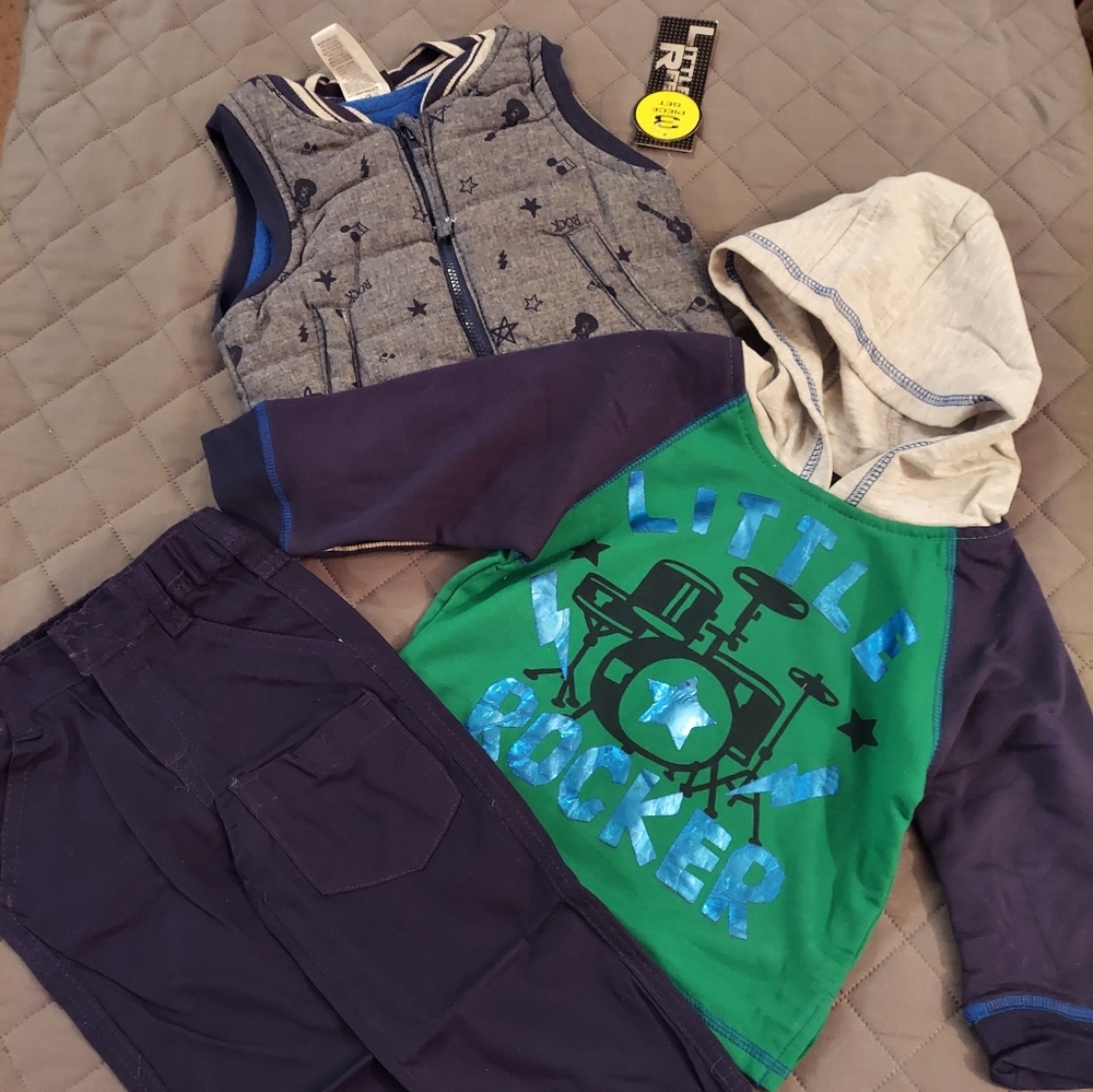 3 Piece Little Rocker Kids Matching Set - Green and Blue